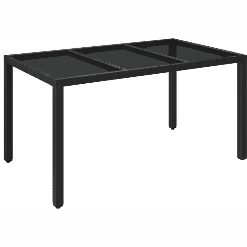 vidaXL Tuintafel met glazen blad 150x90x75 cm poly rattan zwart, foto 3