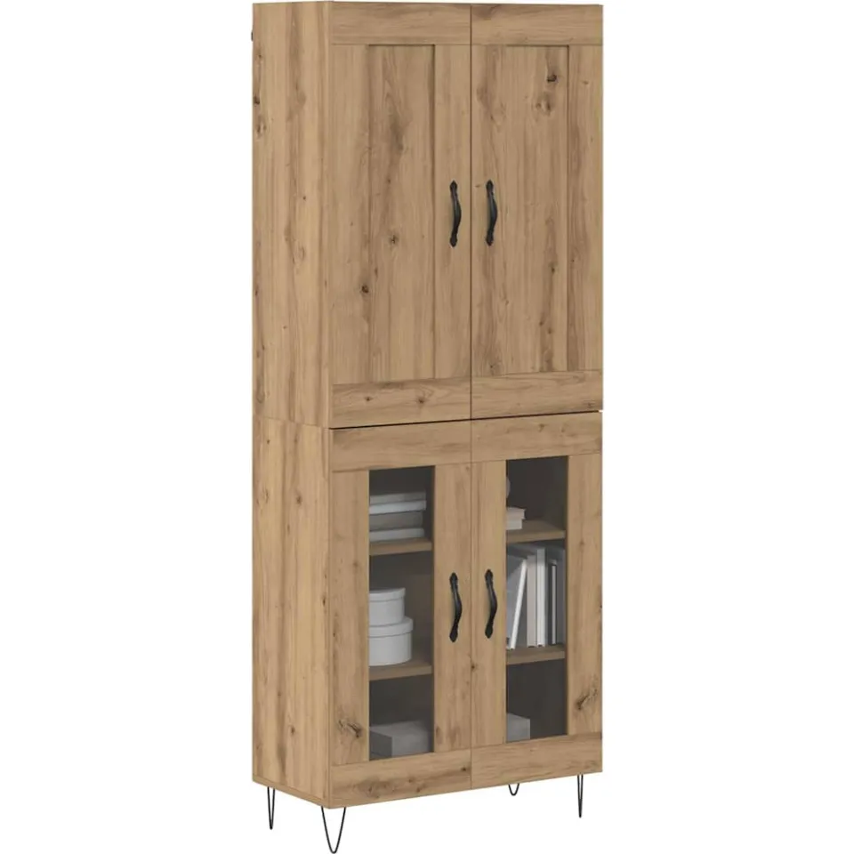 vidaXL Hoge kast Artisan Eiken 69,5 x 34 x 180 cm Bewerkt hout Bruin
