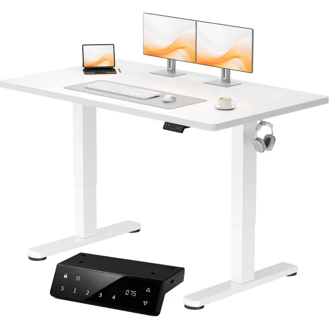 Devoko elektrisch zit-sta bureau 140 x 70 cm - dubbele motor, stevig 25 mm werkblad uit één stuk, USB en USB-C Wit