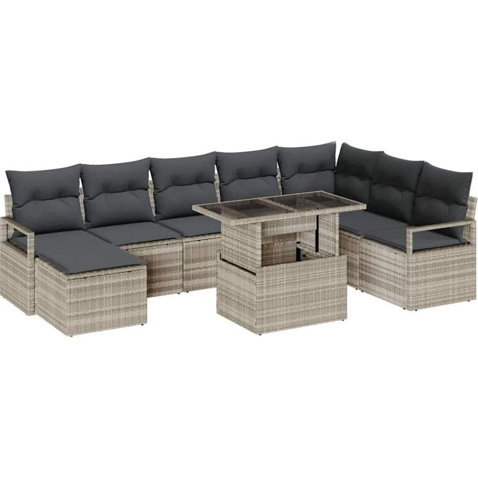 vidaXL Tuin Sofa Set 9 st Lichtgrijs poly rattan