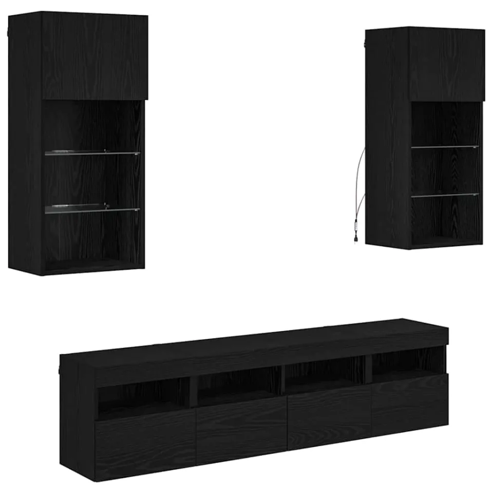 vidaXL TV Wand Eenheden met LED 5 st Zwart Eiken Bewerkt hout