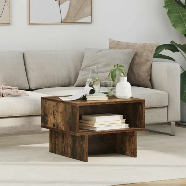 vidaXL Salontafel Gerookt eiken 48 x 46 x 35 cm Bewerkt hout, foto 2