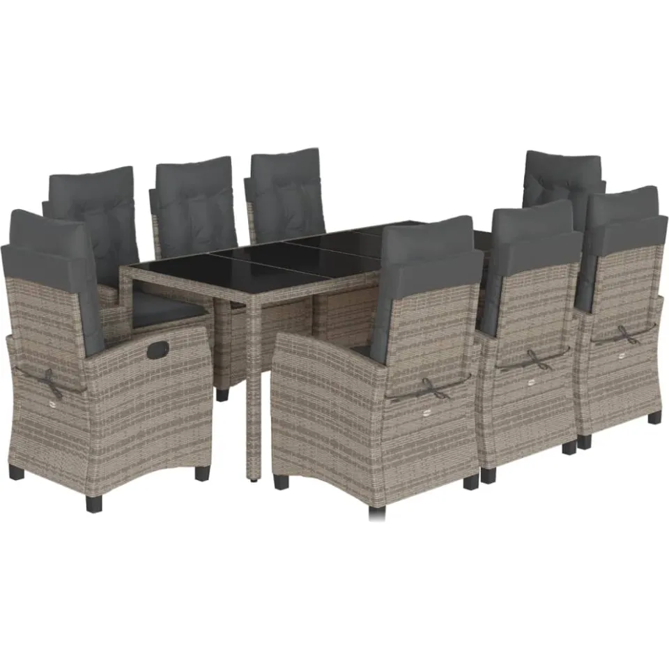 vidaXL 9-delige Tuinset met kussens poly rattan grijs, foto 3