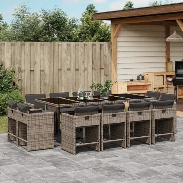vidaXL 13-delige Tuinset met kussens poly rattan grijs, foto 2