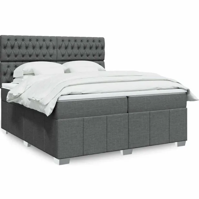vidaXL Boxspring met matras stof donkergrijs 200x200 cm grijs