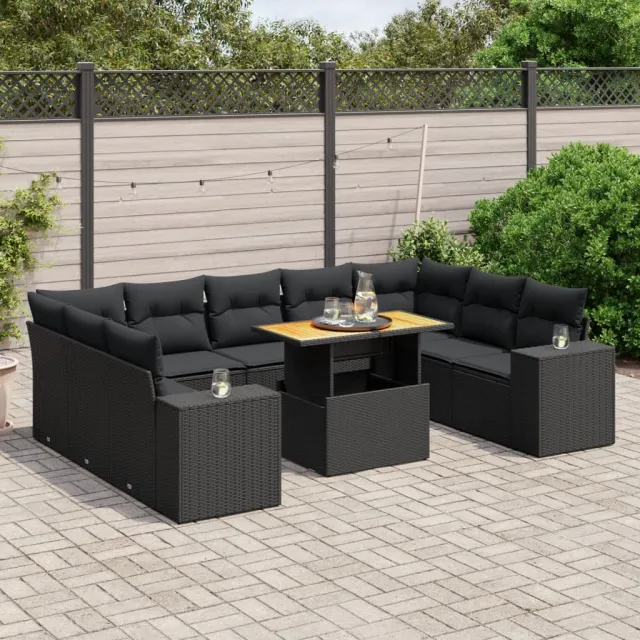vidaXL 10-delige Loungeset met kussens poly rattan zwart, foto 2
