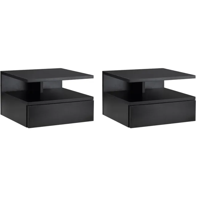 Questyr 2 Zwevende Nachtkastjes - Set - Zwart - Wandmeubel - Modern - 1 Lade - Ruimtebesparend & Stijlvol - 35×32×22,5 cm