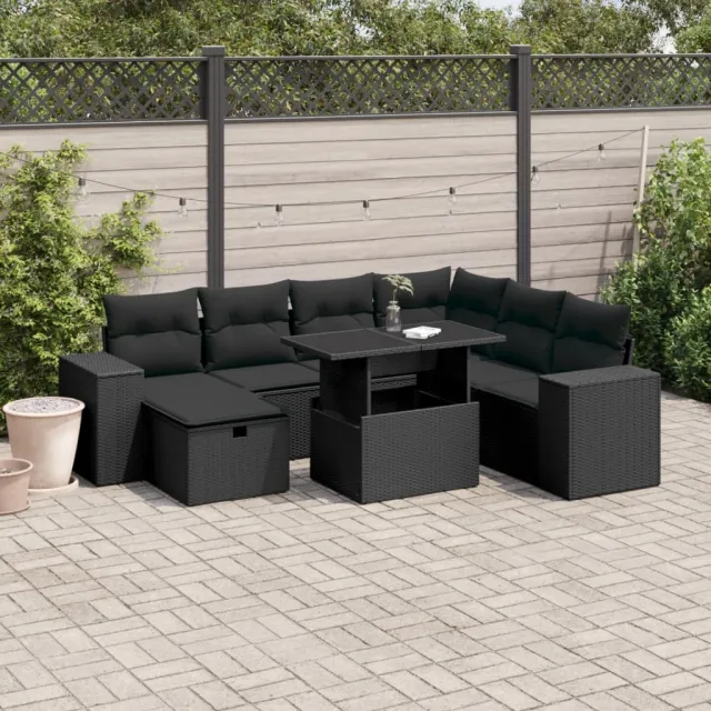 vidaXL 8-delige Loungeset met kussens poly rattan zwart, foto 2