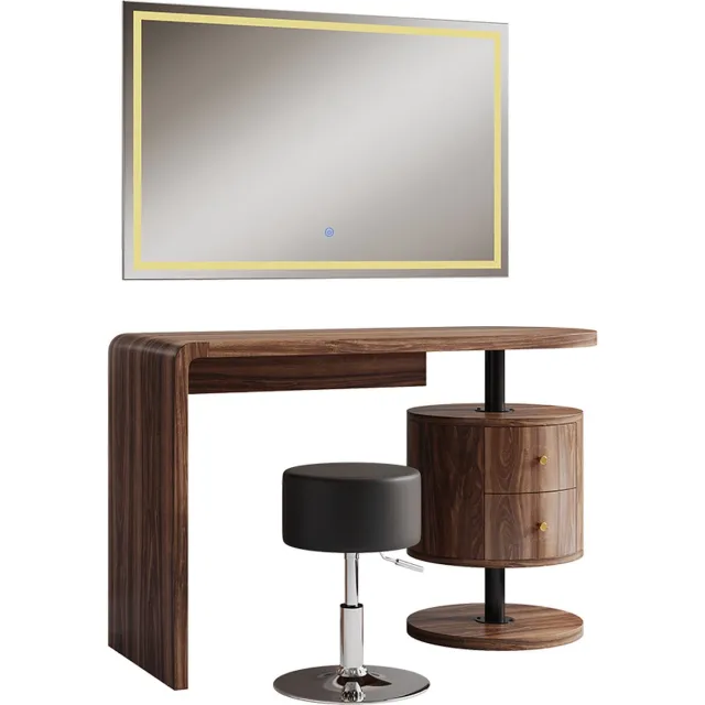Vicco Kaptafel Lara, Eiken rustiek, 120 cm met LED-spiegel en kruk