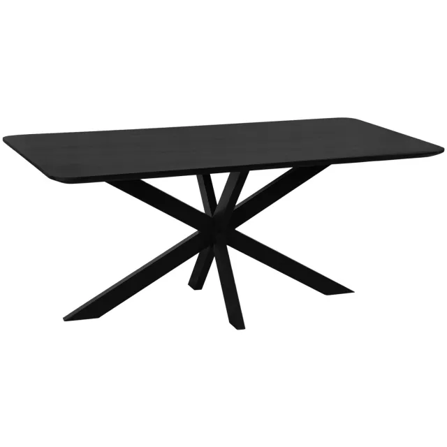QUVIO Eettafel Sofia - Rechthoekig - Stalen kruispoot - FSC-gecertificeerd mangohout - 180x90 cm - Zwart