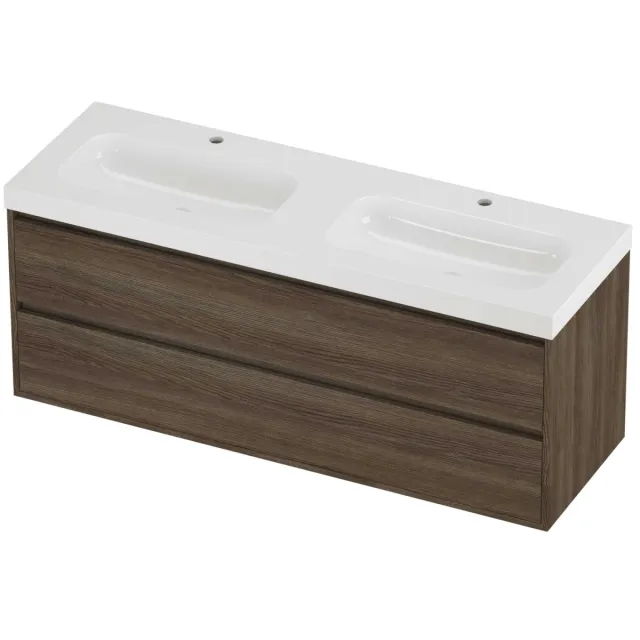 Proline Haga Badmeubelset Polystone Mezza 2 Gaten 140x46x58 cm Glans Wit Vital Oak Eiken