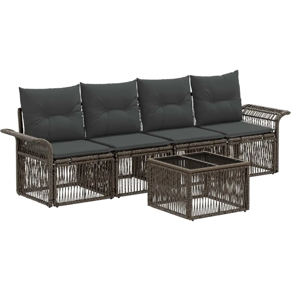 vidaXL Tuinbankenset 5 st 4-zits Grijs poly rattan, foto 3
