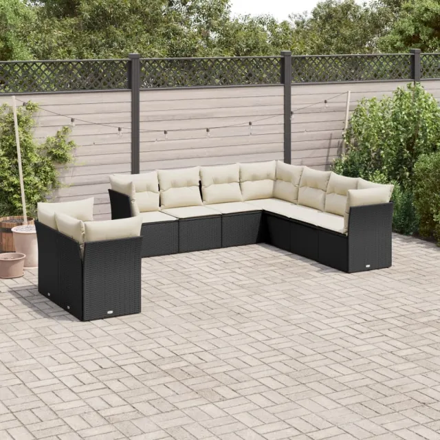 vidaXL 9-delige Loungeset met kussens poly rattan zwart, foto 2