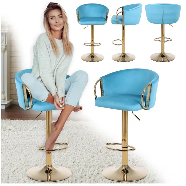 VELACO Hoker Bianca Turkoois met Gouden Onderstel - Stijlvol en Comfortabel Turquoise