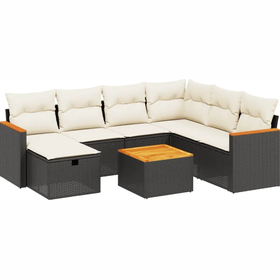 vidaXL 8-delige Loungeset met kussens poly rattan zwart