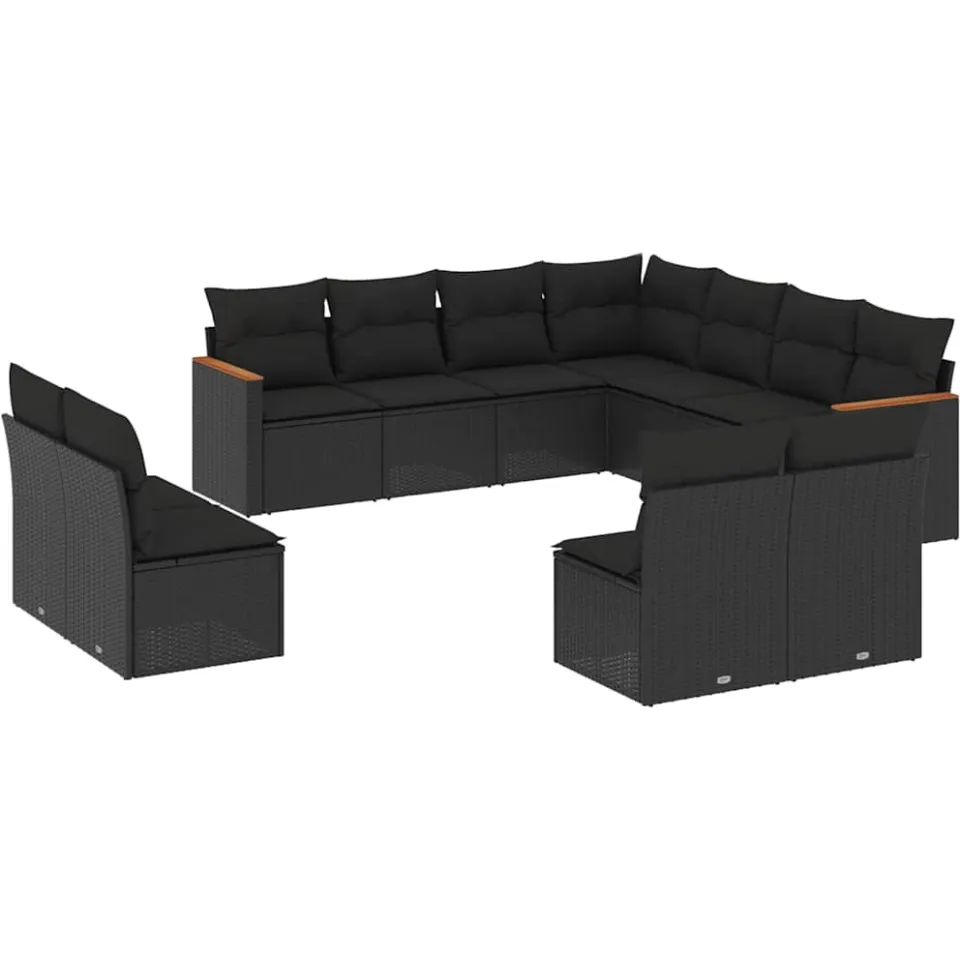 vidaXL 11-delige Loungeset met kussens poly rattan zwart, foto 3