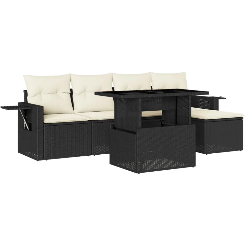 vidaXL 6-delige Loungeset met kussens poly rattan zwart