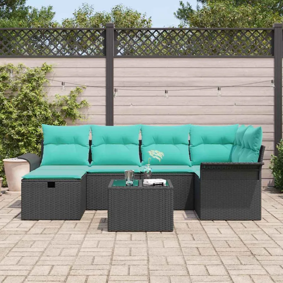vidaXL Tuin Sofa Set 7 st Poly riet zwart, foto 3