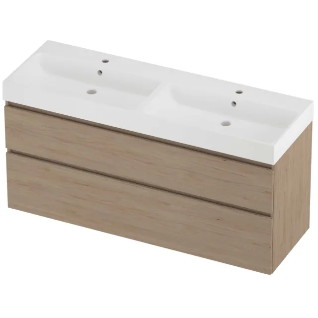 Proline Podium Badmeubelset Polystone Loft Dubbel 140x46x70 cm Mat White Ideal Oak Eiken