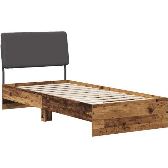 vidaXL Eenpersoonsbed met hoofdbord Oud hout en donkergrijs Bruin