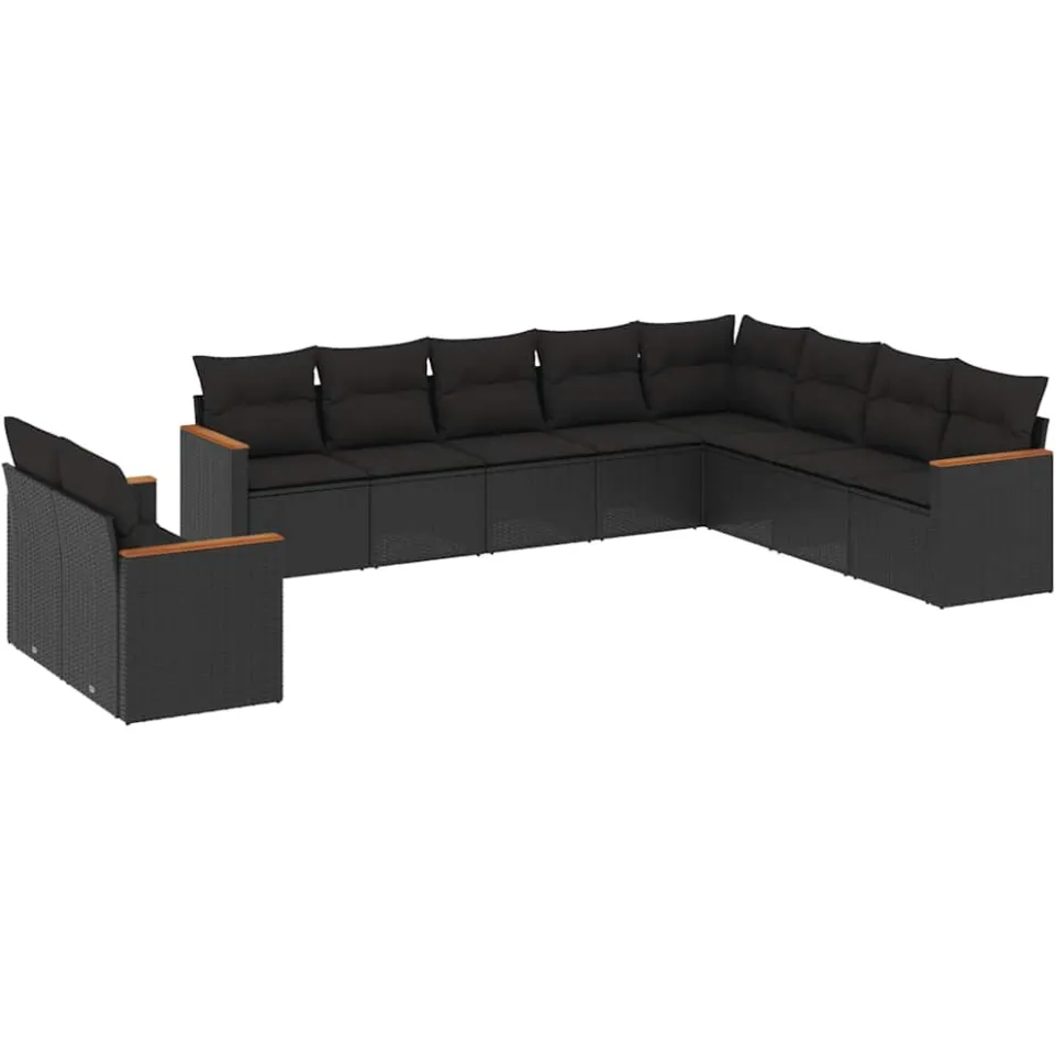 vidaXL 10-delige Loungeset met kussens poly rattan zwart