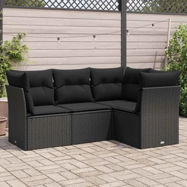 vidaXL 4-delige Loungeset met kussens poly rattan zwart, foto 2