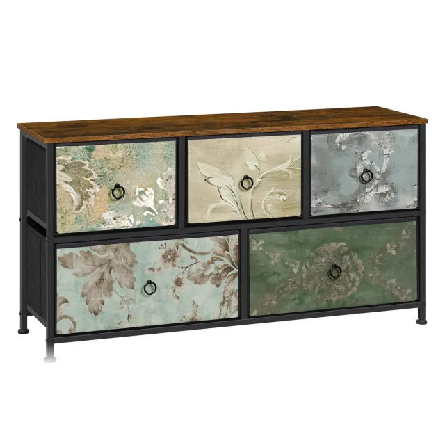Mila Shop Ladekast - 5 lades - Stof - Metalen frame - Dressoir voor woonkamer - Slaapkamer - Keuken - Hal - 100 x 54 x 30 cm Meerkleurig