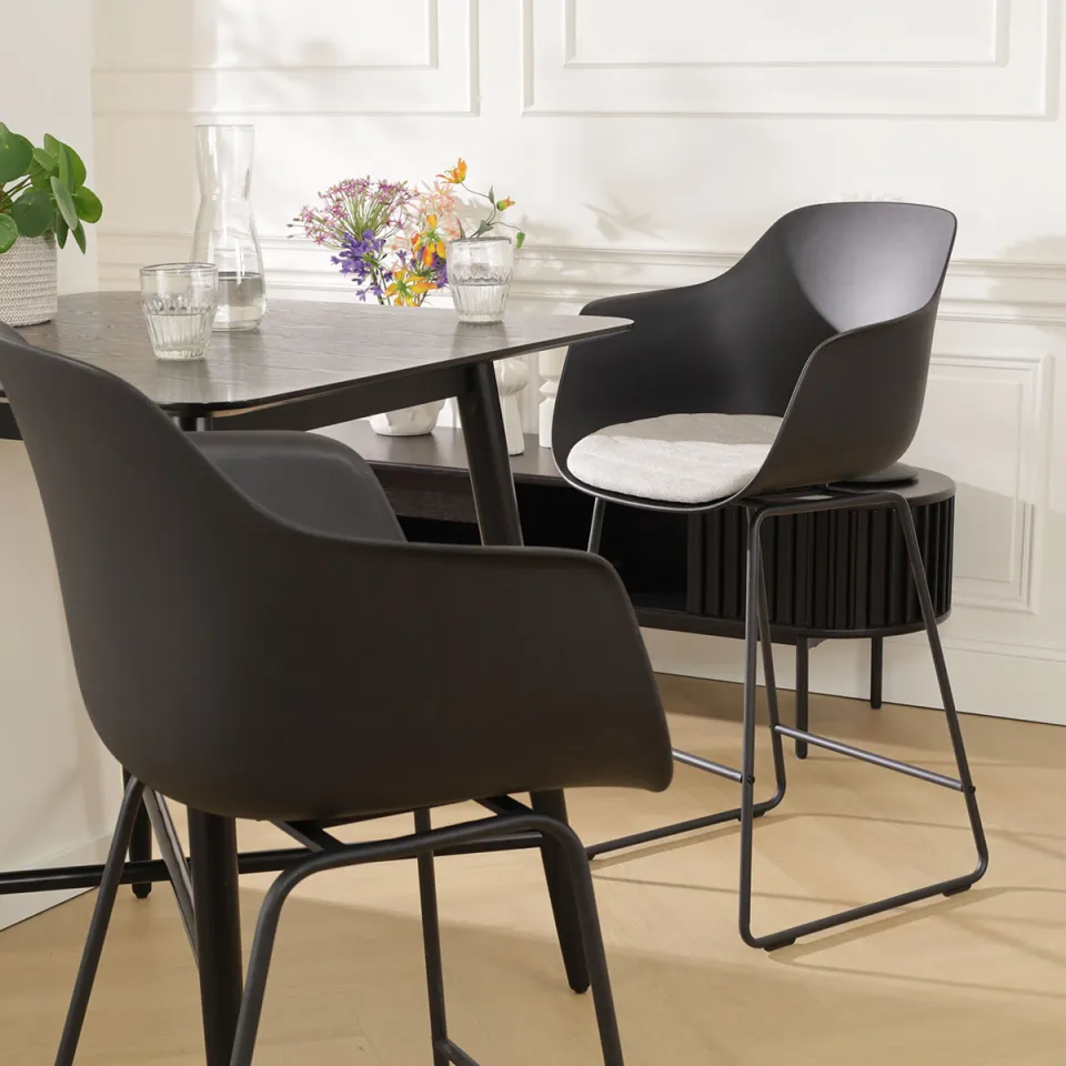 Nolon Nino-Liz barkruk zwart met beige zitkussen - zwart onderstel - 75 cm, foto 3