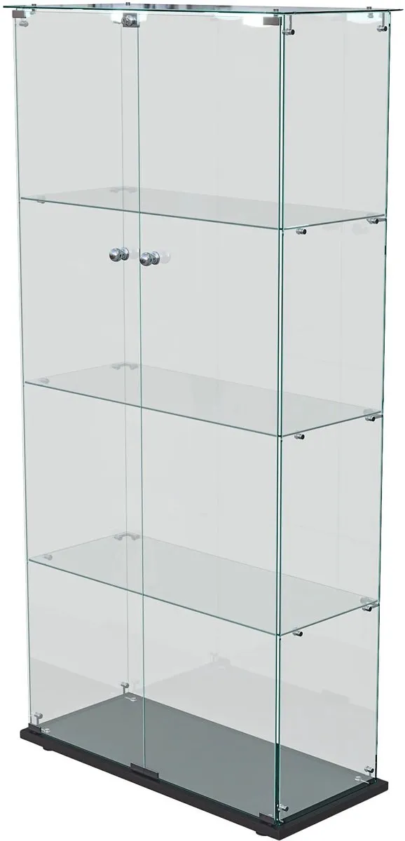 Happiq Glazen Vitrinekast Zwart - Displaykast met 2 Deuren, Glazen Planken