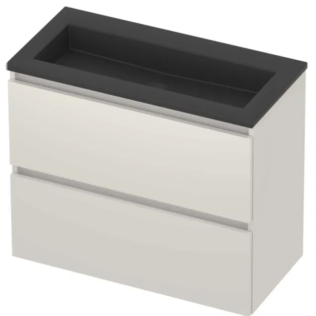 Basic-Line Mood 39 Badmeubelset Acryl Zonder Kraangat Greeploos 80x39x62 cm Ice White Mat Zwart