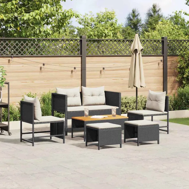vidaXL Tuinbankenset 6 st Zwart en Crème poly rattan