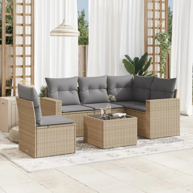 vidaXL 6-delige Loungeset met kussens poly rattan beige, foto 2