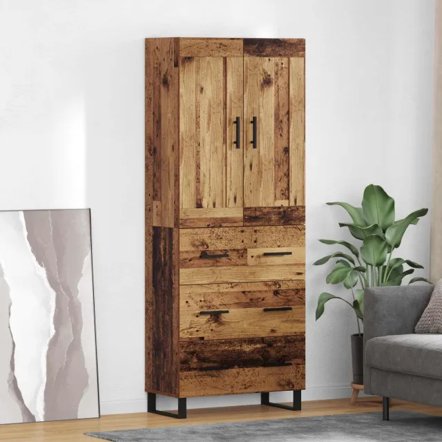 vidaXL Hoge kast 2 st Oudhout 69,5 x 34 x 180 cm Bewerkt hout en glas Bruin