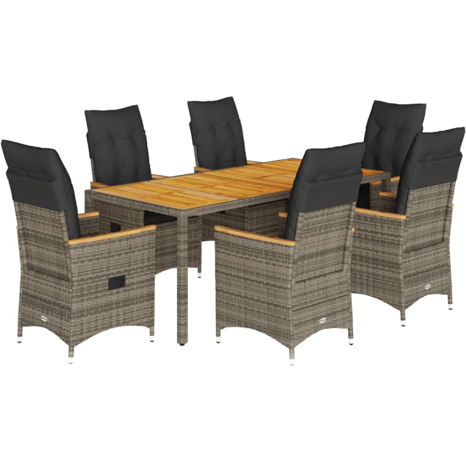 vidaXL 7-delige Tuinset met kussens poly rattan grijs, foto 3