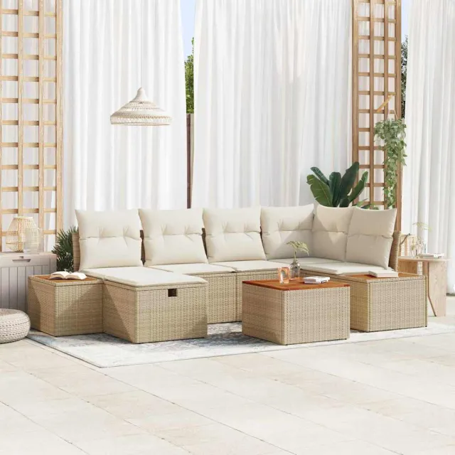vidaXL Tuinbankenset 7 st Beige poly rattan