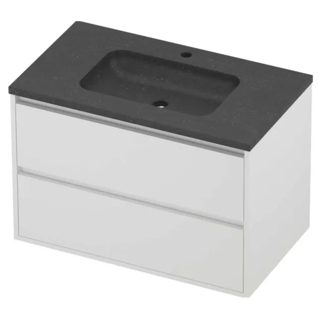 Proline Rollo Badmeubelset Hardsteen Elegant 1 Kraangat Greeploos 80x46x54 cm Blue Stone Mat White Mat Wit