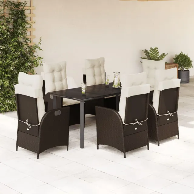 vidaXL 7-delige Tuinset met kussens poly rattan bruin, foto 2