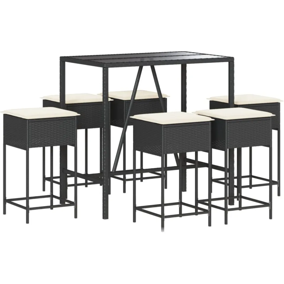 vidaXL 7-delige Tuinbarset met kussens poly rattan zwart, foto 4