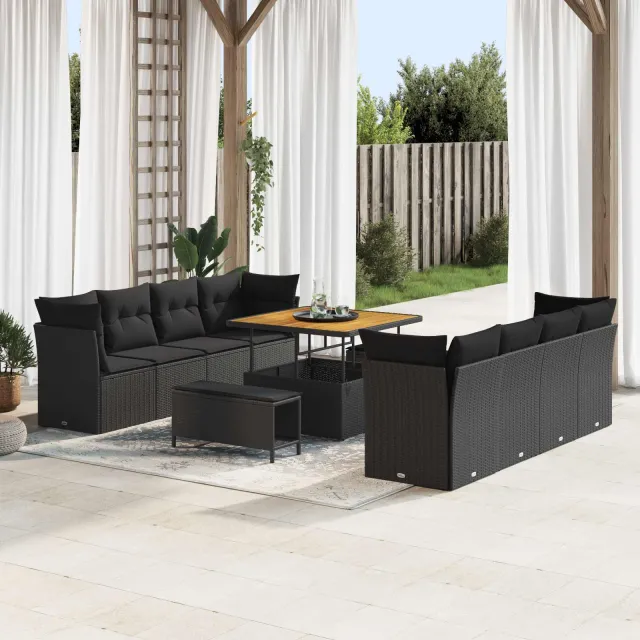vidaXL Tuinbankenset 11 st Zwart poly rattan