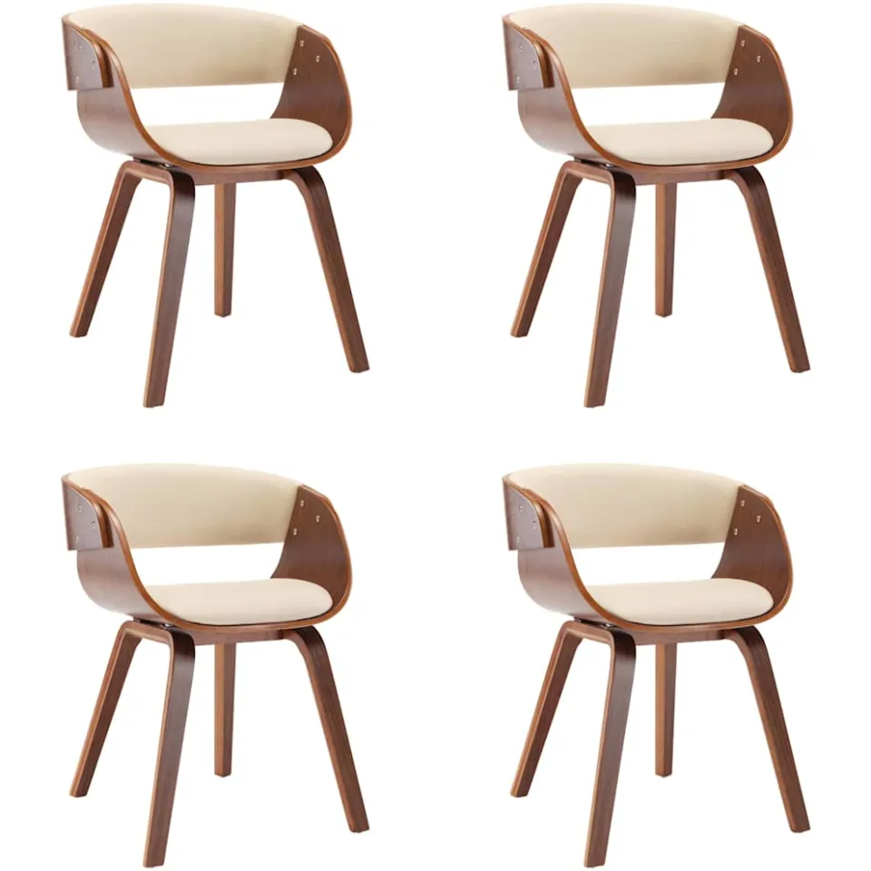 vidaXL Eetkamerstoelen 4 st gebogen hout en kunstleer crèmekleurig, foto 3