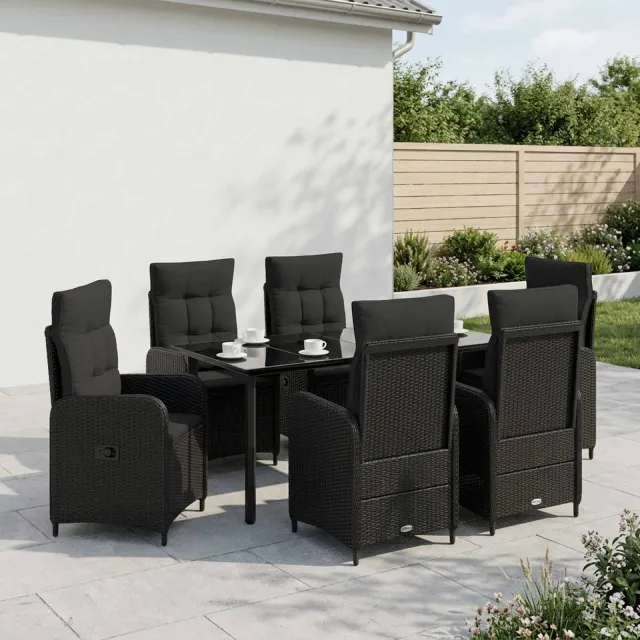 vidaXL Tuin eettafelset 7 st Zwart 160 x 80 x 74 cm Polyrotan