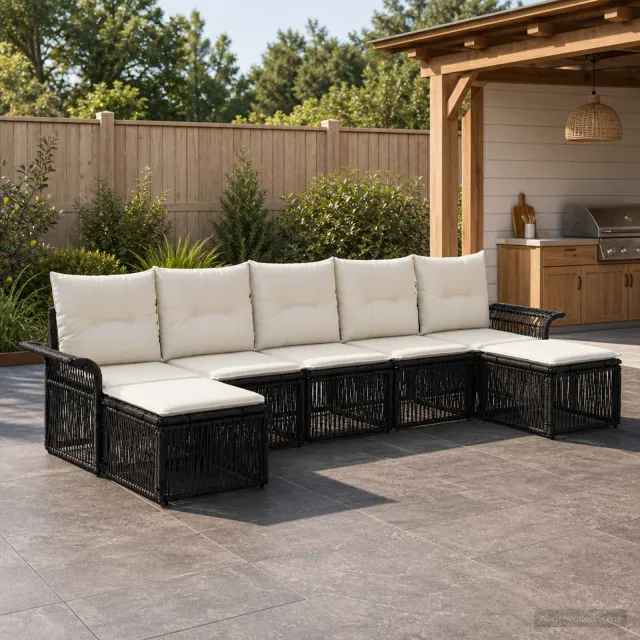 vidaXL Tuinbankenset 7 st Zwart poly rattan, foto 2