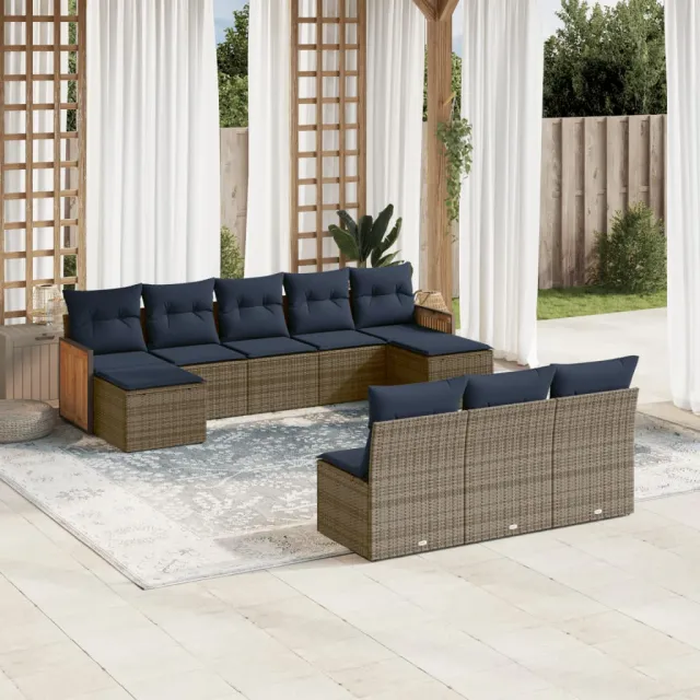 vidaXL 10-delige tuinbankset met kussens, grijs polyrotan, foto 2