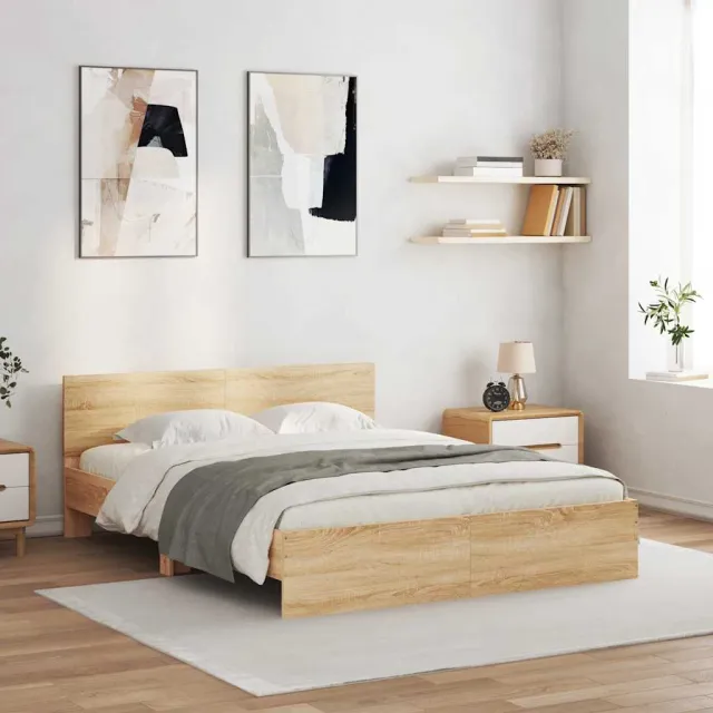 vidaXL Bedframe met hoofdeinde en LED sonoma eikenkleurig 160x200 cm