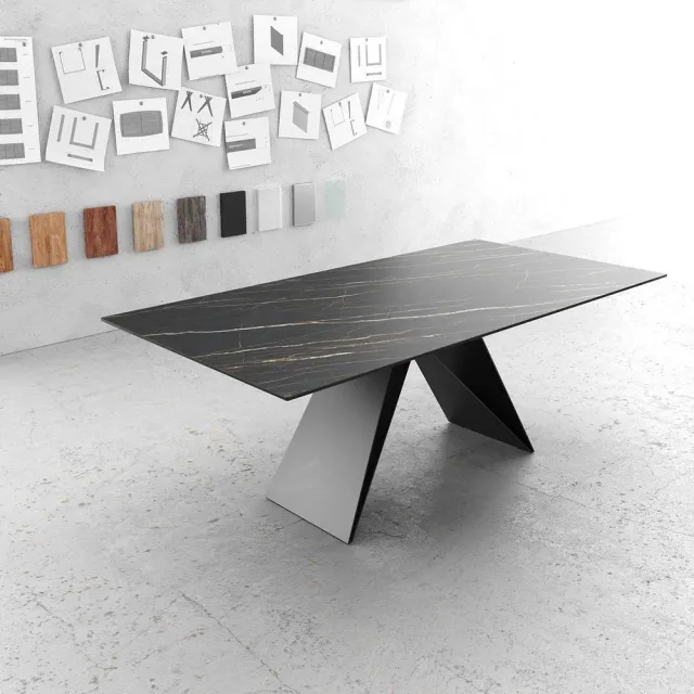 DELIFE Eettafel Edge Laminam® keramiek bruin 200x100cm V-middenvoet zwart