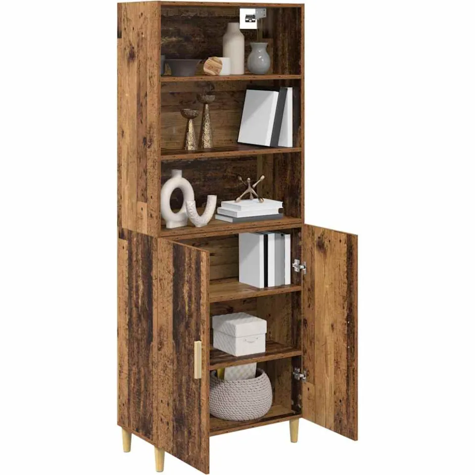 vidaXL Hoge kast Oud Hout 69,5 x 32,5 x 180 cm Bewerkt hout bruin, foto 3
