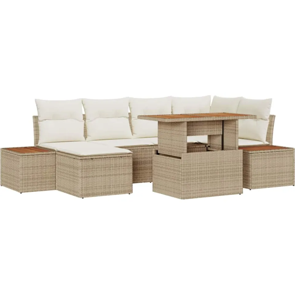 vidaXL Tuin Sofa Set 7 st Beige Poly riet