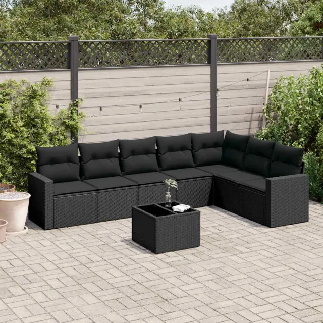 vidaXL 8-delige Loungeset met kussens poly rattan zwart, foto 2