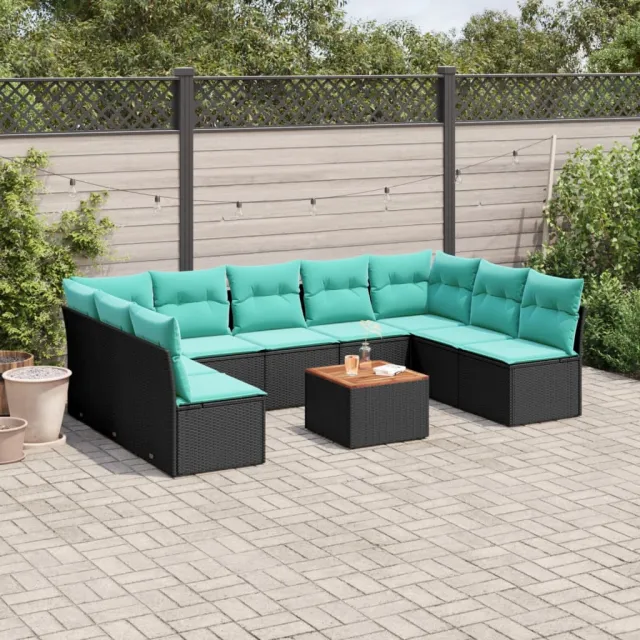 vidaXL 10-delige Loungeset met kussens poly rattan zwart, foto 2