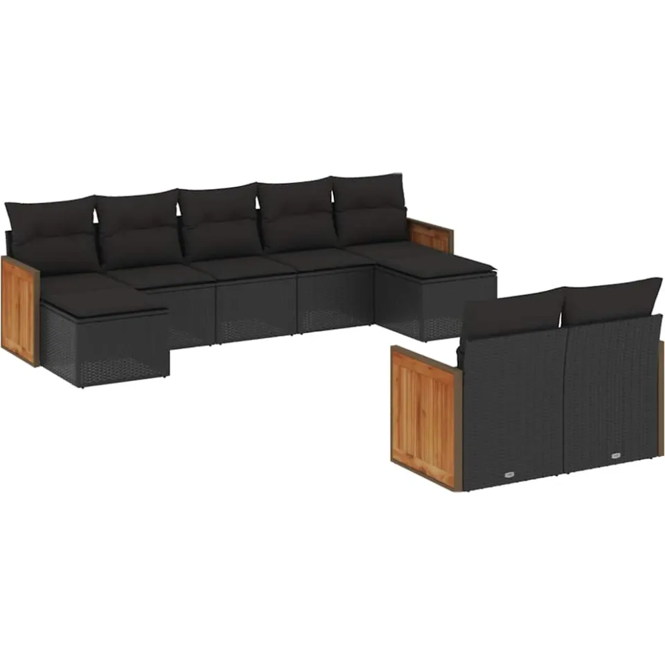 vidaXL 9-delige Loungeset met kussens poly rattan zwart, foto 3